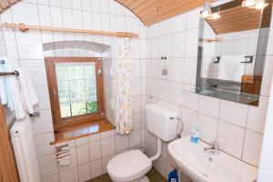 een badkamer met een toilet en een wastafel bij Ferienhaus Toff in Schiefling am See