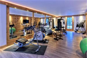 a gym with treadmills ellipticals and exercise bikes at Chalet le Petou in Champéry