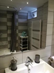 uma casa de banho com um lavatório e um espelho em Apartments Grudnik em Kranjska Gora