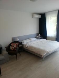 a bedroom with a bed and a chair at Atocha in Skopje