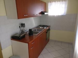 małą kuchnię z kuchenką i zlewem w obiekcie Apartment Bucic w mieście Vir