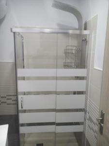 een douche in een badkamer met een glazen deur bij Apartamentos Corazón del Húmedo in León +35 foto's