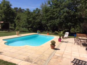 a swimming pool in a yard with a table and chairs at la campagne de Mari in Peyrolles-en-Provence +16 photos
