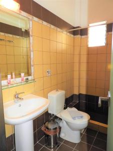 a bathroom with a toilet and a sink at Zako Apartments in Limenaria +46 photos