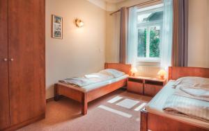 a bedroom with two beds and a window at Villa Venus in Kudowa-Zdrój