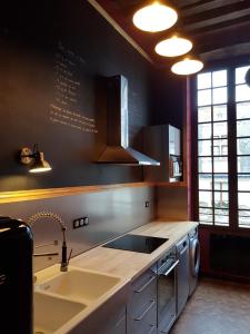 a kitchen with a sink and a stove at Hotel Particulier Robin Quantin in Tours