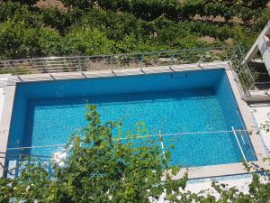 a large blue swimming pool with a metal railing at J&B Holiday House Hvar in Hvar