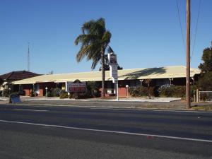 a building on the side of a street with a palm tree at Country Roads Motor Inn in West Wyalong