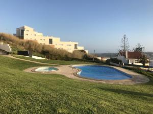 a swimming pool in the middle of a grassy field at Sam's House in Foz do Arelho