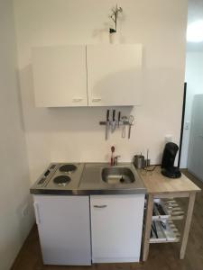 a kitchen with a sink and a counter top at Living @ Klassvilla Weserwehr No. 3 in Bremen