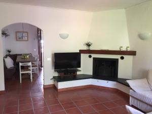 a living room with a fireplace and a television at Villa Luli in Portovenere