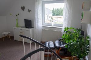 a room with a window and a chair and a plant at Am Zirkelstein 38 b in Schöna