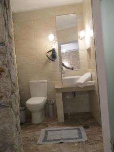 a bathroom with a toilet and a sink and a mirror at Korina Studios in Paleokastritsa