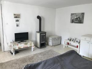 Televízia a/alebo spoločenská miestnosť v ubytovaní Gólyásház apartman