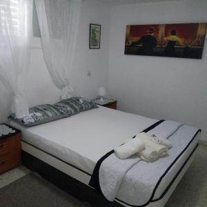 ein Schlafzimmer mit einem Bett mit zwei Handtüchern darauf in der Unterkunft Didi Guest House in Bet Scheʼan