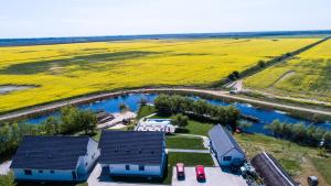 an aerial view of a house next to a river at Pike Inn Dunavatul de Sus in Dunăvăţul-de-Sus