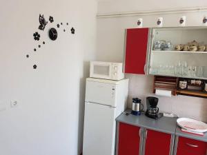 a kitchen with a white refrigerator and a microwave at Kuća Lidija in Rab +11 photos