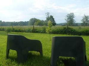 two chairs sitting in the grass in a field at La Fleur et Le Soleil (F&S) in Durbuy