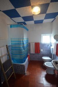 a bathroom with a shower and a toilet and a sink at Happy Cat House - Holiday Rental in São Martinho do Porto