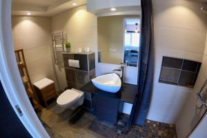 a bathroom with a sink and a toilet at Hamrar in Einarsstaðir