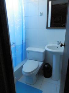 a bathroom with a toilet and a sink at La Posada Del Conde in Cabanaconde