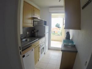 a kitchen with a sink and a refrigerator at Renoir Appartement in Cagnes-sur-Mer +9 photos