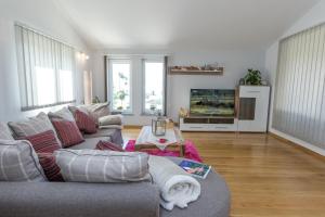 a living room with a couch and a tv at Villa Kaliope in Brgulje