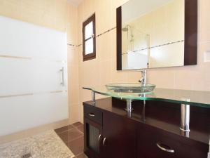 a bathroom with a sink and a mirror at Modern holiday home in Besse with private pool in Villefranche-du-Périgord