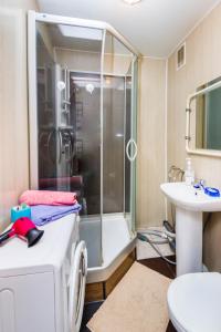 a bathroom with a shower and a sink at Apartment on 50 let Oktyabrya 51 TyumGNGU in Tyumen