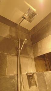 a shower with a shower head in a bathroom at Travel Port Motel in Kaohsiung