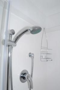 a shower with a shower head in a bathroom at Alexander Motel in Taumarunui