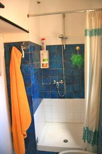 マッサ・マリッティマにあるIl Nidoのバスルーム(青いタイル張りのシャワー付)