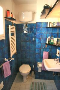 マッサ・マリッティマにあるIl Nidoの青いタイル張りのバスルーム(トイレ、シンク付)