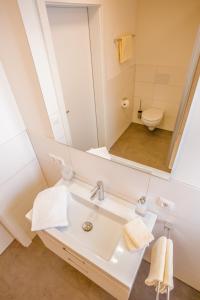 a bathroom with a sink and a mirror at Gästehaus Gritsch in Hard