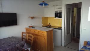 una pequeña cocina con encimera y encimera en Studio Val Gardena 1, en Puy-Saint-Vincent 50 fotos más