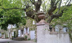 un antiguo edificio con un árbol en la parte superior de una pared en le relais d'elle, en Niozelles