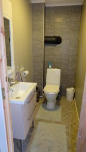 a bathroom with a white toilet and a sink at Tahula Puhkemaja in Tahula