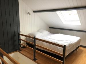 a bedroom with a bed and a skylight at Villa Coquelicot Plage in Le Tréport