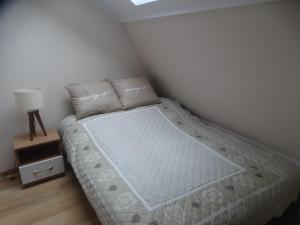 Posteľ alebo postele v izbe v ubytovaní Apartament Bursztynowy