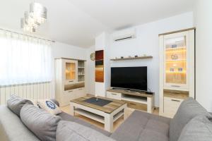 a living room with a couch and a flat screen tv at Holiday Home Natasha in Svetvinčenat