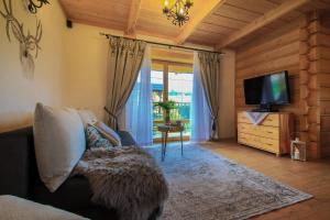 Televízia a/alebo spoločenská miestnosť v ubytovaní Folk Resort Domki i Apartamenty