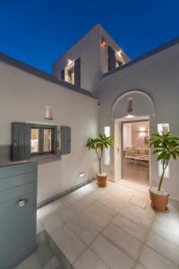 a large room with two potted plants in a house at Villa Memories in Prodromos Paros