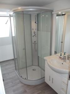 a bathroom with a shower and a sink at Ferienwohnung Schnell Bad Saulgau in Bad Saulgau