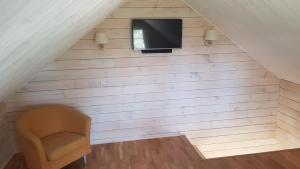 sala de estar con TV y silla en Vienkiemis prie Merkinės, en Merkinė