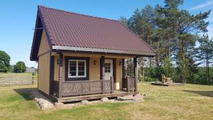 una piccola casa con un portico in un campo di Vienkiemis prie Merkinės a Merkinė