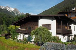 a house in the mountains with a fence in front of it at Haus Alexandra in Finkenberg