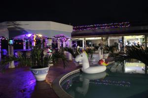 Beachcomber Club Resort في نيغريل: منزل به مسبح بجعة في الوسط