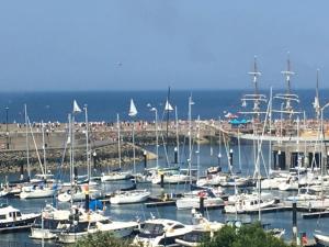 un groupe de bateaux est amarré dans un port dans l'établissement Elegant Seaview Apartment, à Bangor