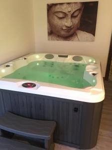 eine Whirlpool-Badewanne in einem Zimmer mit Gemälde in der Unterkunft Le Nid de Sigogne in Sigogne