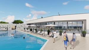 a rendering of people walking around a swimming pool at Apartment Kiara in Omišalj